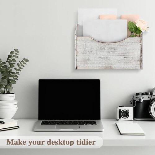 Suzile Wall Mounted File Holder Wood Magazine Holder Wall Hanging File Organizer for Office Mail Magazine Letter Paper Folder Organization(White)
