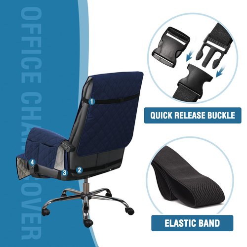 H.VERSAILTEX Water-Resistant Office Chair Protector – Universal High-Back Cover with Non-Slip Buckles, Fits Executive,Gaming Chair and Desk Chairs （Navy/Beige，Washable