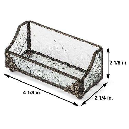 J Devlin Glass Art Stained Glass Business Card Holder – CRD 104 – Handcrafted Desk Accessory for Office, Reception, or Home Workspace – Decorative Glass Card Display Stand