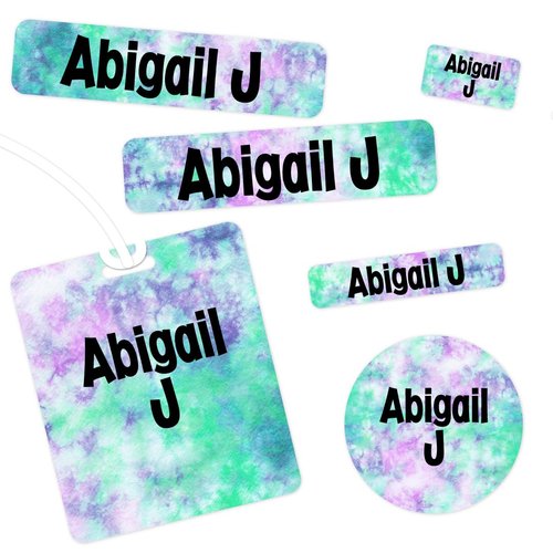 Mabel’s Labels Waterproof, Laundry-Safe Sleepaway Camp Label Pack – Laundry-Safe Kids' Name Labels That Peel and Stick to Clothing Care Tags – 112 lables and 2 Bag Tags - Crumple Tie Dye