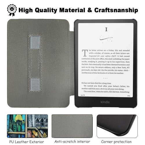 SCSVPN Case for 7 inch Kindle Paperwhite 12th Generation & Signature Edition & Kindle Colorsoft (2024 Release) - PU Leather Hard Back Double-Sided Magnetic Cover with Auto Wake/Sleep and Hand Strap