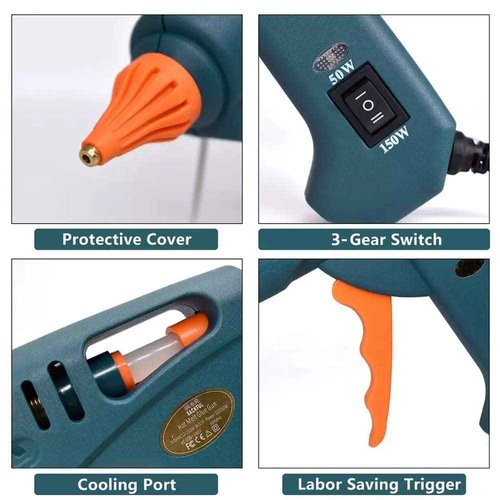 Full Size Hot Glue Gun Nozzle Set, 50/150 Watts Dual Power with ON-OFF Switch, Include 5 Copper Gun Tips and 1 Small Wrench, Craft Repair Tool Professional Melting Glue Gun Use .43" Glue Sticks