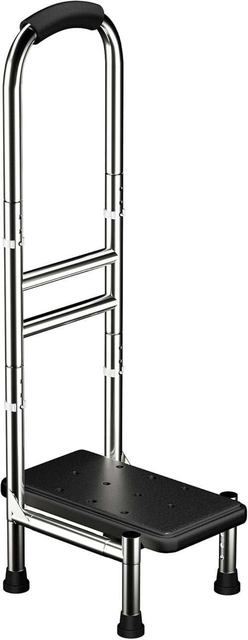 Deewow Step Stool - Adjustable Handle & Legs for Seniors | Stainless Steel Anti-Slip Design, 400lbs Capacity
