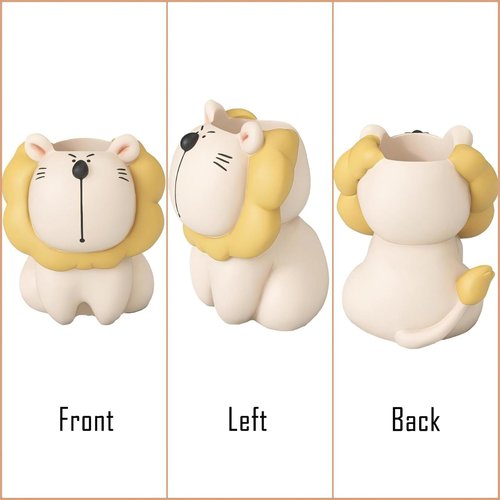 ZKSYLSM Lion Pencil Holder for Desk, Cute Pen Cup Organizer - Resin Animal Pen Holder, Desk Decor for Office Home Classroom, 3.1x4.3x4 Inch, Beige Yellow