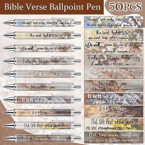 Yeaqee 200 Pcs Christian Gifts Set Church Favors Include 50 Bible Verses Bookmarks Book Markers 50 Ballpoint Pens 50 Bible Notebooks 50 Organza Bags Christian Gifts Bulk for Women