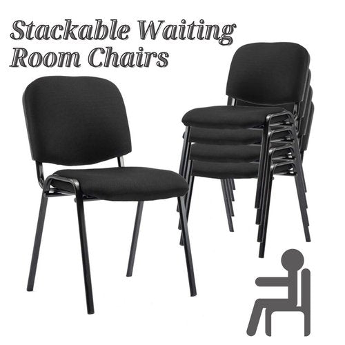 Stackable Chairs, Waiting Conference Room Office Reception Chair Armless Guest Stacking Chair for Breakroom Banquet Lobby Hall Training Room (Mesh-Cushion,Black,5PCS)