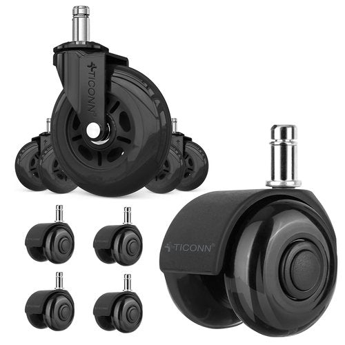 TICONN Office Chair Caster Wheels Set of 5(Black)+ 2" Dual Wheels Set of 5(Black)