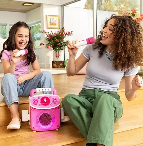 Singing Machine Bluetooth Karaoke System with Dual Microphones, Purple, LED Light Show, Voice Effects, 11.3x8.3x5.3 Inches, Wireless Streaming