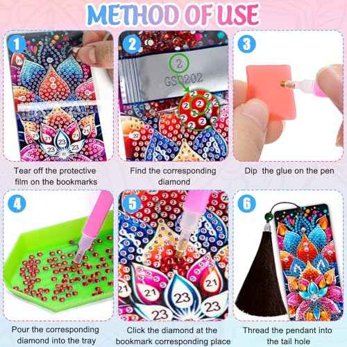 6 Pcs Diamond Art Bookmarks Kits for Adults,DIY Small Diamond Painting Bookmark, 5D Diamonds Dot Craft Making for Book Lovers(Mandala)