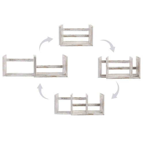 MyGift Rustic Expandable Whitewashed Wood Desktop Bookshelf/Adjustable Tabletop Book Holder Organizer Rack