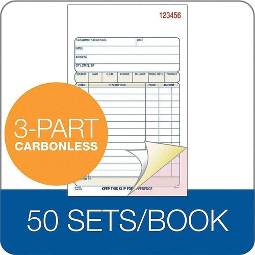 Adams Sales Order Book, 3-Part, Carbonless, 4-3/16" X 7-3/16" Inch, 50 Sets, White, Canary and Pink (TC4705) (12 Pack)