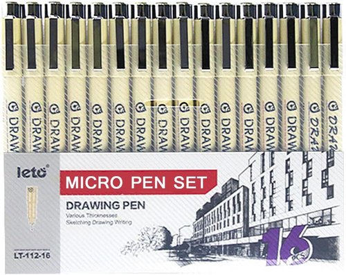 Muchcute Micro Fineliner Drawing Pens - 16 Black Waterproof Ink Markers for Professional Sketching