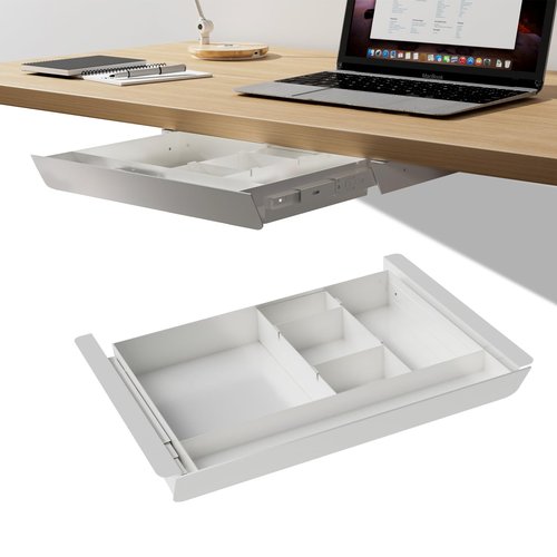Gaxomo White Under Desk Sliding Pull-out Drawer with Pencil Tray and Slide Storage Tray, 17'' long & 13.5'' deep Large Organizer for Sit Stand Workstation…