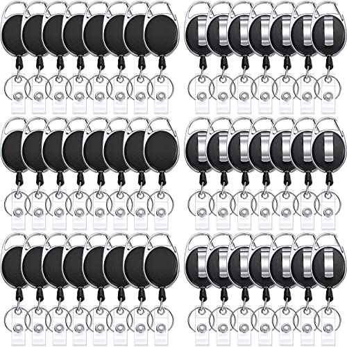 Honoson 50 Pcs Heavy Duty Retractable Badge Reels Batch ID Badge Holder Retractable Clip Bulk Key Holder with Ring for Office Worker Employee, Doctor Nurse Gifts (Black)