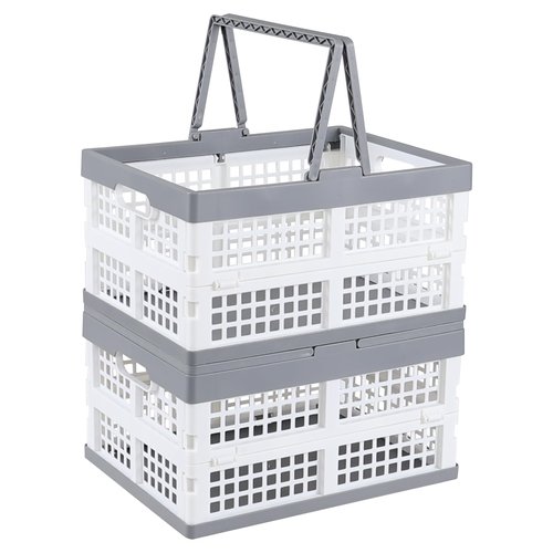 Dehouse 15 L Collapsible Plastic Shopping Basket, 2 Pack Foldable Storage Crates with Handles