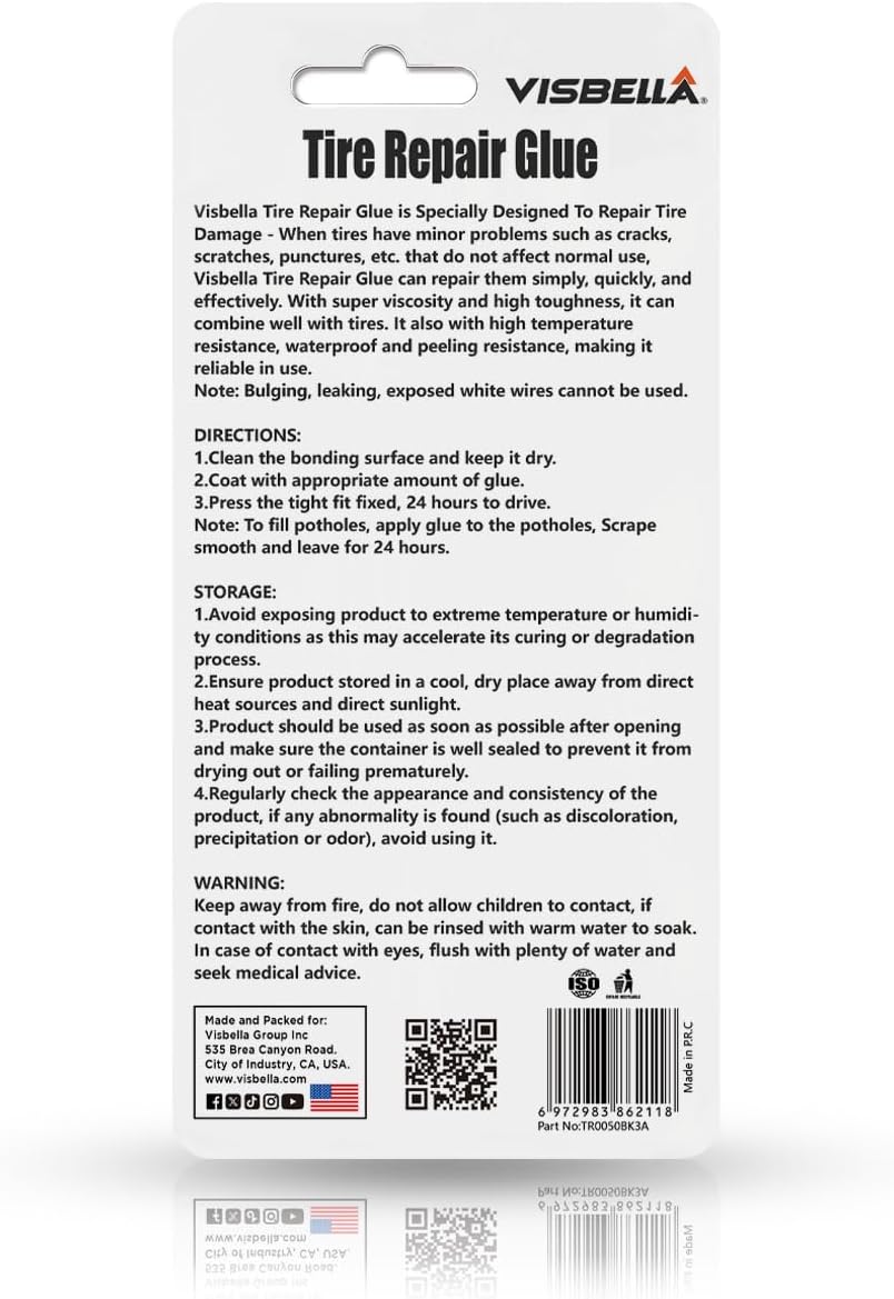 Visbella Tire Repair Glue - Black Rubber Cement for Sidewall Scratch Repair | 1.76oz Fix a Flat Solution