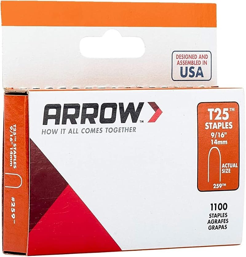 Arrow 259 T25 Staples for Low Voltage Wires & Cables 9/16 Inch, 1100 Count