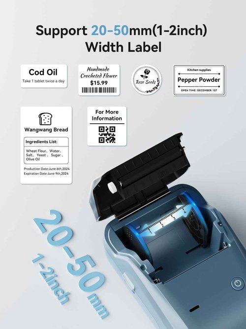 NIIMBOT B1 Label Maker Machine with 3 Tapes, 50x30mm/50x80mm/ 50x50mm Round Labels, Bluetooth Thermal Label Printer for Small Business,Office,Home,School (Blue, 1 Printer+3 Roll Label)