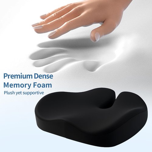 HANQIMER Dense Memory Foam Seat Cushion for Tailbone Pain Relief - Orthopedic Coccyx Support for Hemorrhoid & Sciatica - Fits Wooden/Office Chairs & Home