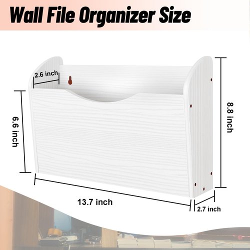 Senhoglb 2 Pockets Hanging Wall File Organizer, Wood Mail Organizer Wall Mounted Magazine File Holder, Mail Holder Keep Office Home Tidy, Wooden Paper Organizer, White