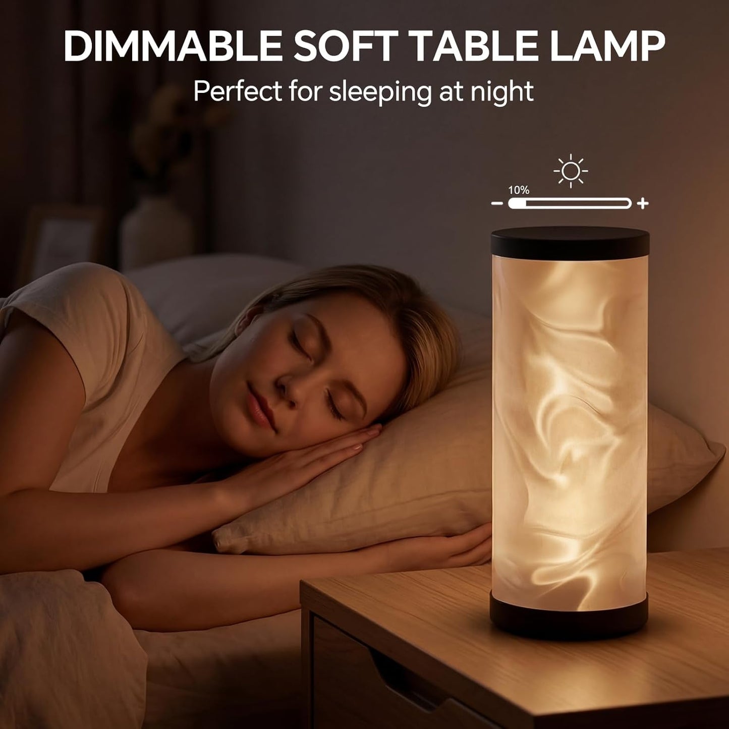 WORLD WIN Prism Glow Table Lamp - Dimmable USB Control Bedside Light | 3 Color Temperatures, Modern Design (Water Ripple, Black)