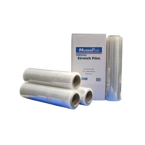MugenPlas 18" x 1500' Stretch Film/Wrap | 9 Layers | 43 Gauge | Clear | Box of 4 Rolls | Heavy Duty Hand Shrink Film | Moving | Packing | Industrial Stregth