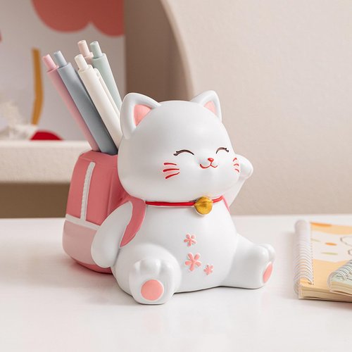Pen Holder,Pen Holder for Desk, Cat for Desk Cute,Multipurpose Resin Cat Cute Pencil Holder for Home School Office Decor
