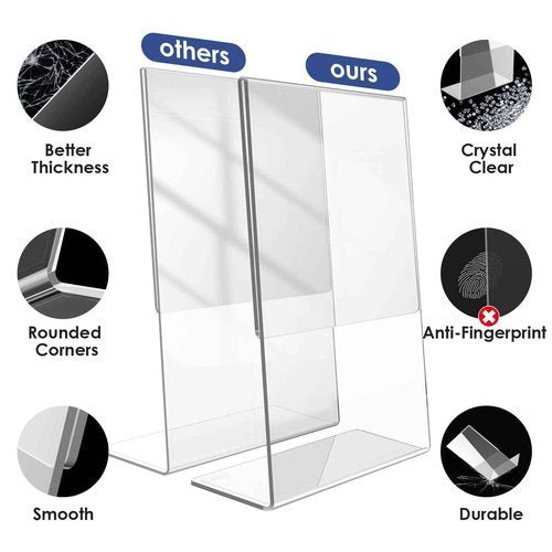 danoni Clear Acrylic Sign Holder - 12Pack 8.5x11'' Flyer Document Brochure Display Holder with Vertical Slant Back for Office Desktop - Plastic Paper Holders for Restaurant Tabletop