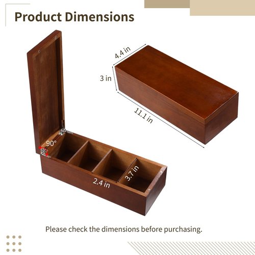 YHomU Business Card Holder 2.2 x 3.5 Inch Index Card Holder Wooden Business Card Holder, 4-Compartment Card Storage Box, Business Card Organizer, Desktop Divided Index Card Box for Office