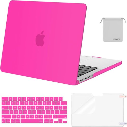 MOSISO MacBook Pro 14 Inch Hard Case - Bright Rose with Keyboard Skin, Screen Film & Pouch | Compatible with M5, M4, M3, M2, M1 Models