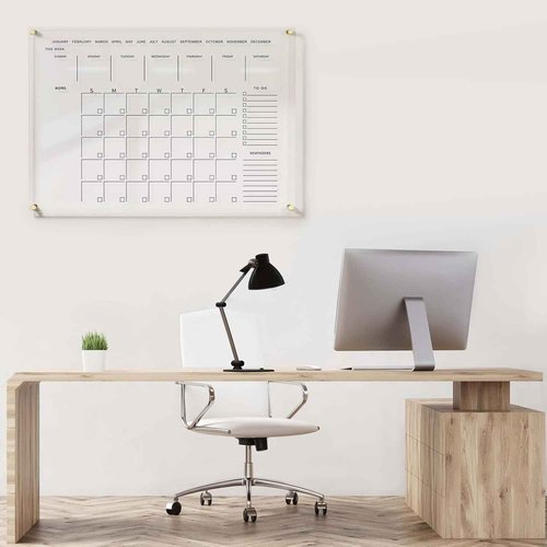 Classic Acrylic Calendar for Wall | Oversize| Clear Home Office Glass Calander Dry Erase Board Large Reusable Whiteboard Big Monthly Family Planner 9X Liquid Chalk Markers (24" X 18")
