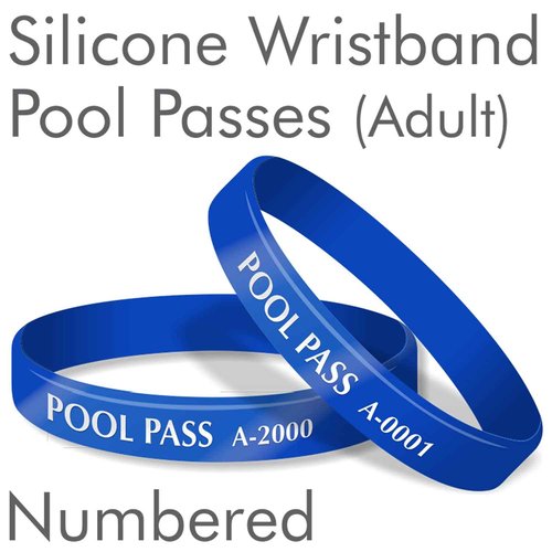 SmartSign (100-Pack) Adults Pool Pass Silicone Wristbands with Consecutive Numbering, Prefix A, 1/16 inch Silicone Bracelet Band, 8“ L x 0.5“ W x 0.06“, Blue and White