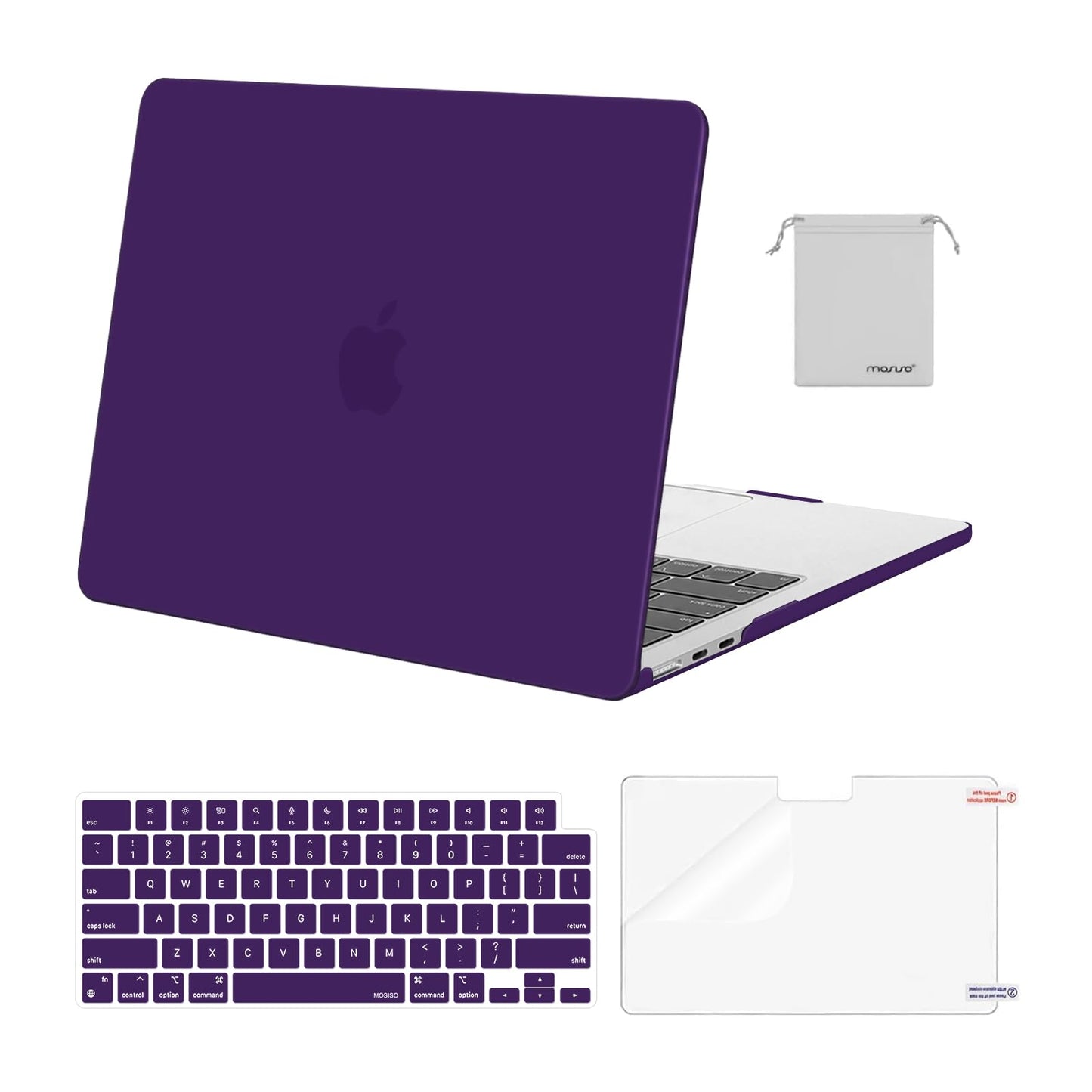 MOSISO Compatible with MacBook Air 13 inch Case M5 2026 M4 2025 M3 M2 2024-2022 A3449 A3240 A3113 A2681,Hard Shell&Keyboard Cover&Screen Film&Pouch for MacBook Air 13.6 inch Case, Grape Purple