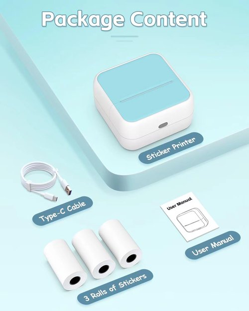 Sticker Printer - Printpods Mini Printer with Stickers, Print Pod, Bluetooth Inkless Printers, Sticker Maker, Portable Thermal Printer for iphone, Impresora Portátil for Notes, Journal, DIY, Kids Gift