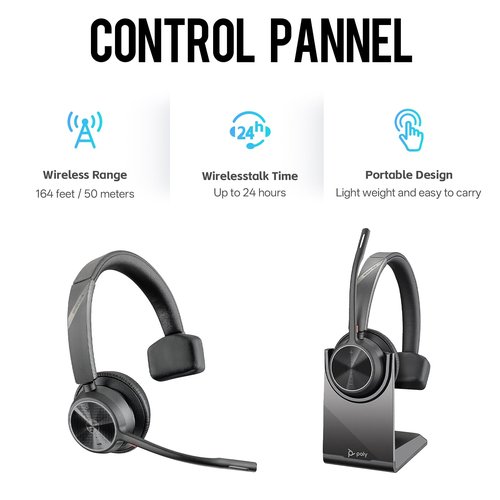 Poly Voyager 4310 UC Wireless Headset & Charge Stand - Single-Ear Headset, Connects PC/Mac/Mobile Phone via Bluetooth with USB-C to A Adapter & USB C Dongle & USB A-C Cable & Storage Bag