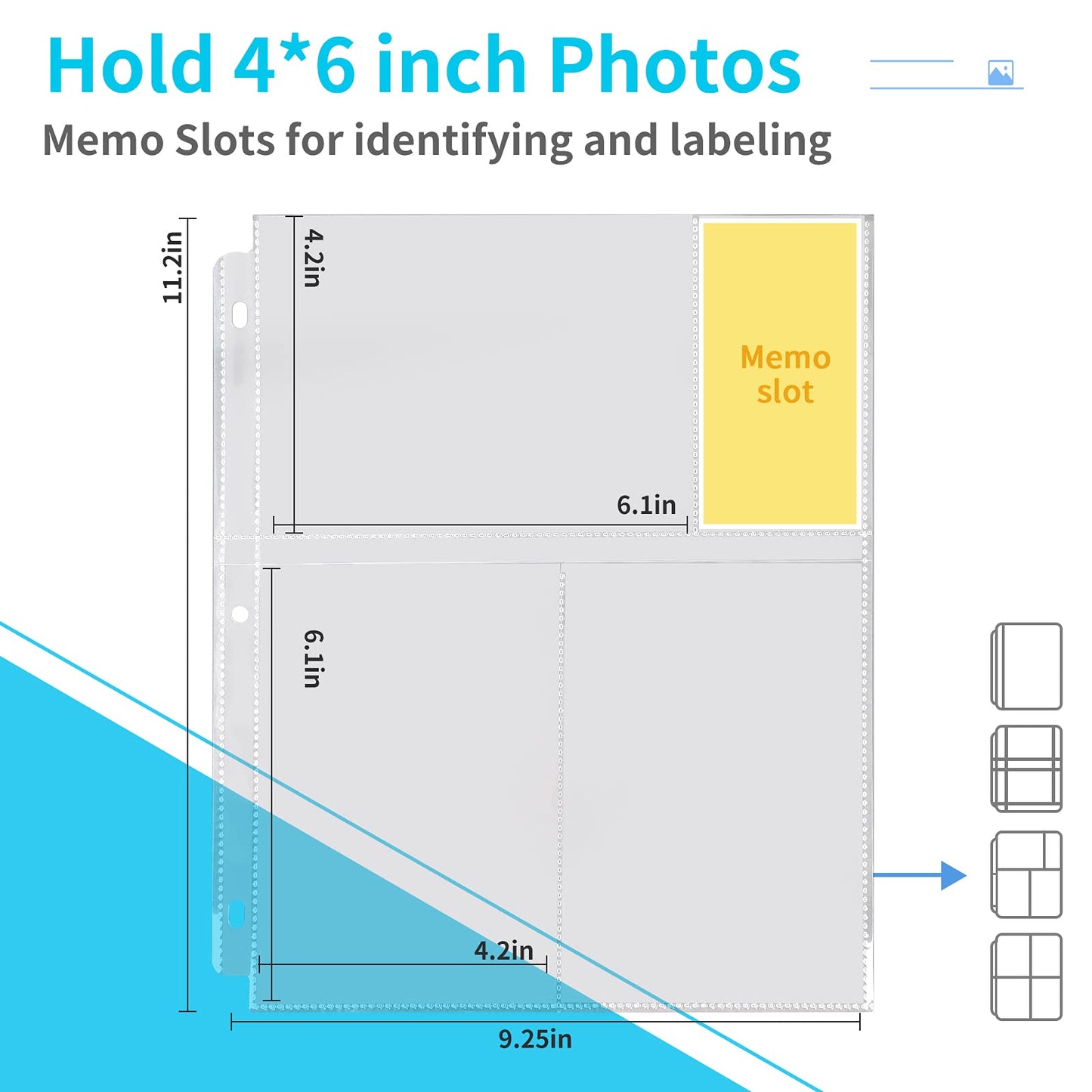 Fabmaker 30 Pack Photo Sleeves for 3 Ring Binder - (4x6, for 180 Photos), Archival Page Protectors, Clear Plastic Refill Pages, Postcard Sleeves, Acid-Free