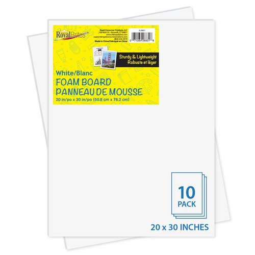 Royal Brites White Foam Board Sheets - 20 x 30 Inches - 10 Sheets - Ideal for Crafting, Presentations & School Projects - Durable & Lightweight - Easy Cut Display Boards for Home & Office Use