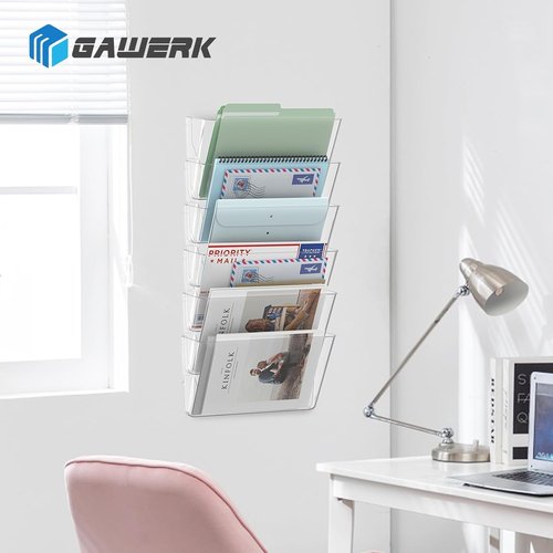 Gawerk 3 Pack Clear Acrylic Single Pocket, Plastic Hanging Wall Mount File Holder for Office Home, Clear