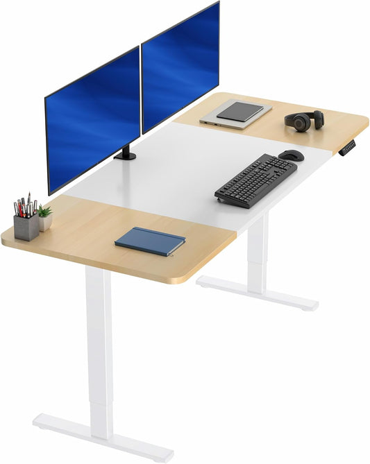 VIVO Electric Standing Desk - Memory Height Adjustment, 71 x 30 in, 220 lbs Capacity, White & Light Wood Top