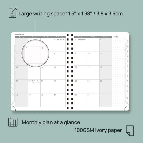 POPRUN Planner 2025-2026 (Medium - 6.5'' x 8.5'') Academic Weekly Calendar (July 2025 - June 2026) with Hourly Time Slots, Monthly Tabs, 100GSM Thick Papers, Spiral Leather Cover - Brown