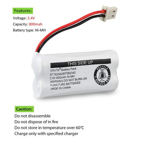 Kruta BT162342 BT262342 Cordless Phone Batteries Compatible with BT183342 BT283342 BT166342 BT266342 VTech CS6114 CS6419 CS6719 at&T EL52300 CL80111 Handset Telephone (Pack of 4)