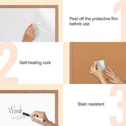 Combination Magnetic Whiteboard Cork Bulletin Board, 36x24 Inches Combo Dry Erase White Board Cork Pin Board for Wall with Natural Wood Frame…