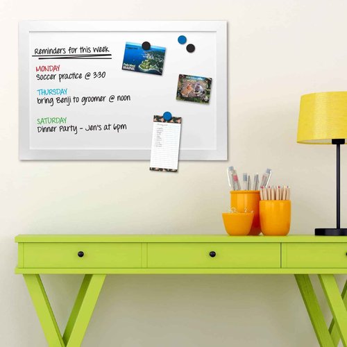 Excello Global Products White Wooden Magnetic Dry Erase Whiteboard, 24"x36"