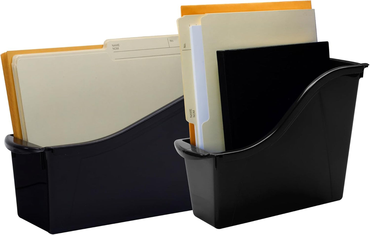 Storex Small Book Bin - Interlocking Plastic Organizer for Home & Office - Black, 6-Pack