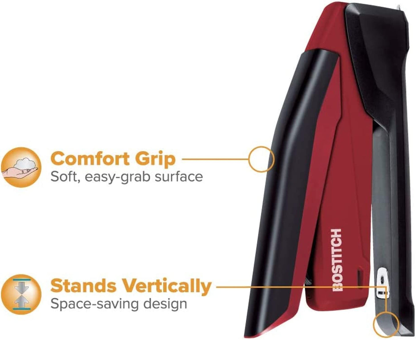 Bostitch Stapler - InPower, One Touch Heavy Duty Red Office Stapler with Built-in Staple Remover, 20 Sheet Capacity, 1260 Staples Included
