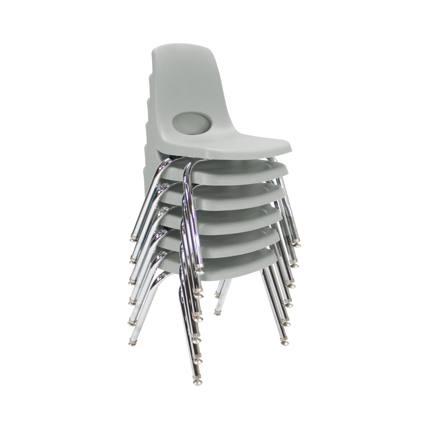 FDP 14" School Stack Chair,Stacking Student Seat with Chromed Steel Legs and Nylon Swivel Glides For In-Home Learning or Classroom - Light Gray (6-Pack), 10364-LG
