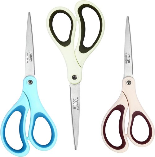 LIVINGO All-Purpose Scissors - Heavy-Duty Titanium Coated Stainless Steel Shears | 3-Pack in Sky Blue, Pink & Light Beige