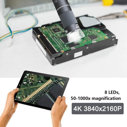 Jiusion WiFi USB Digital Handheld Microscope - 50 to 1000x Wireless Magnification | 4K Camera with Metal Stand