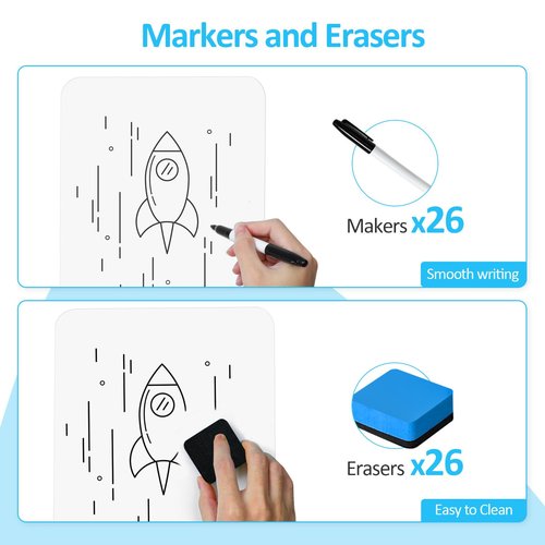 Dry Erase LapBoards, PANDRI 26 Pack Double Sided 12.5 x 9 Inch Whiteboards with 26 Erasers and 26 Markers, Dry Erase Boards for Kids Students Classroom Teacher Supplies