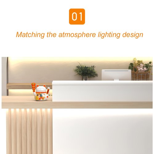 l Shaped Reception Desk with Counter, Salon Front Reception Desk with LED Light & Lockable Drawer, Modern Retail Checkout Sturdy & Well Built for Lobbies, Office, SOHO, Shop
